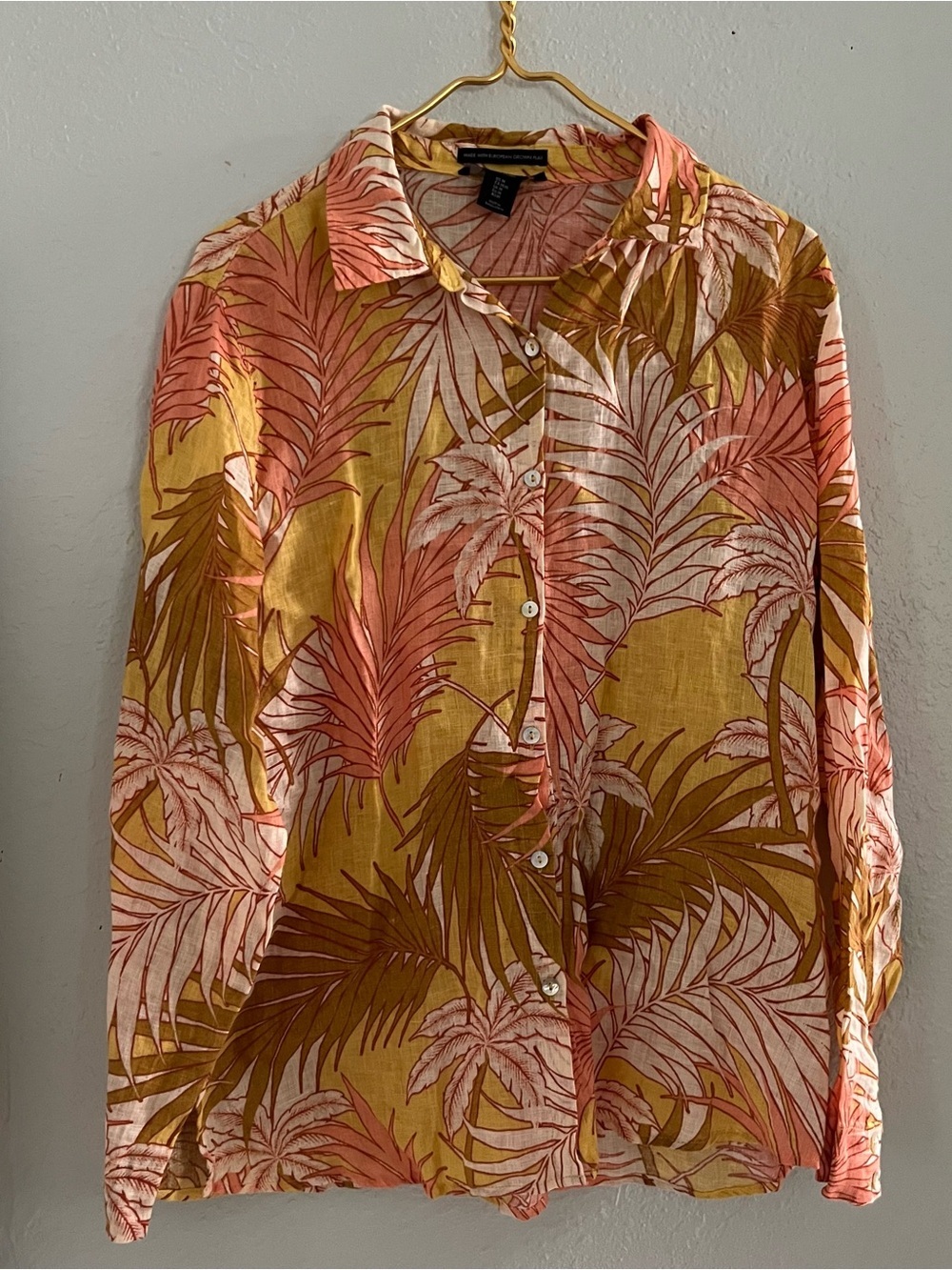 Tahari Women’s 100% Linen Tropical Palm Print Button-Down Shirt Sz M Resort Wear - Picture 2 of 7